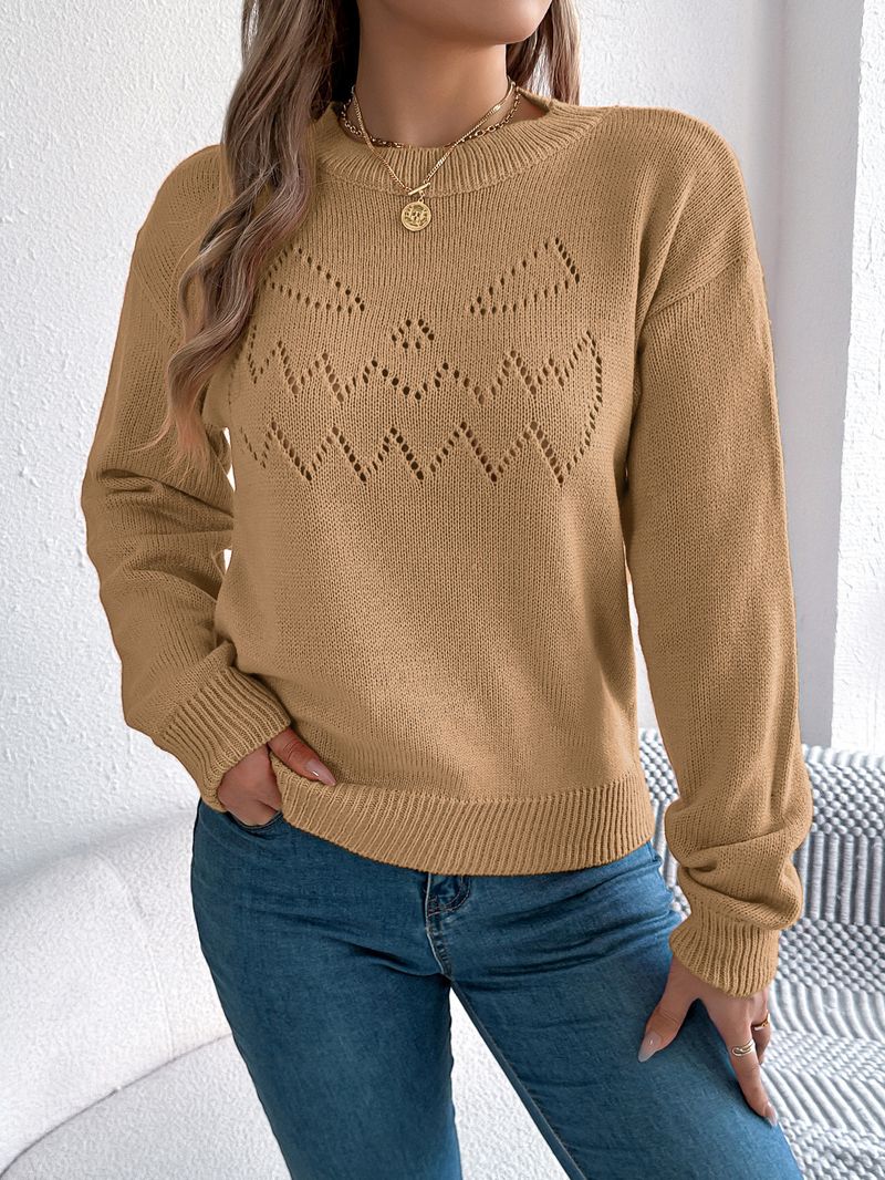 2025 Solid Color Hollow Lantern Long Sleeve Pullover Sweater Halloween Women's Clothing_voghion.com