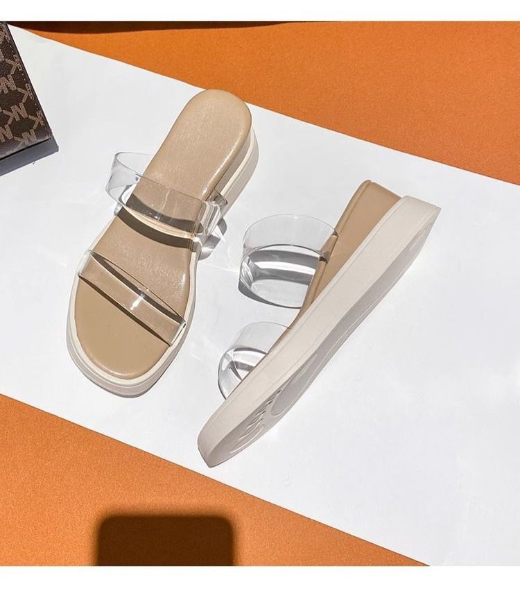 Transparent Ribbon 2025 New Summer Style Fashionable Thick Soled High Heeled Beach Shoes With Anti Slip Flat Sole And_voghion.com