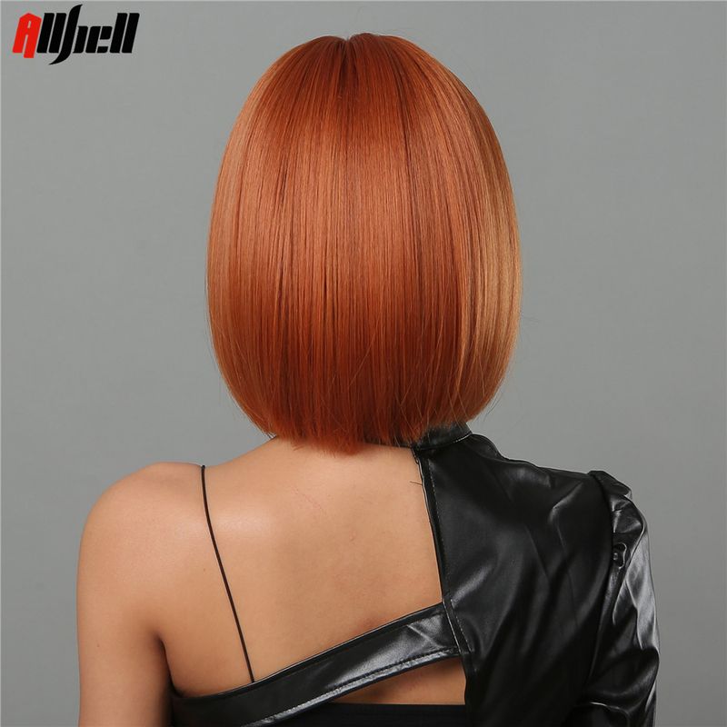 vendita calda vino rosso bob capelli cosplay halloween parrucche naturali sintetiche per le donne parrucca corta diritta con frangia ad alta temperatura_voghion.com