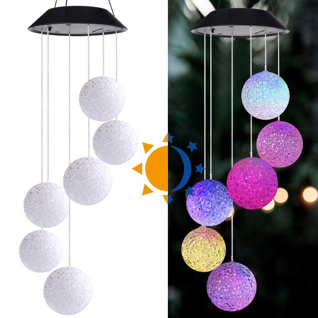 Solarna lampa wiatrowa z kulkami ryżowymi, zmieniająca kolor kolibra, lampa LED do ogrodu na zewnątrz, lampa wisząca_voghion.com