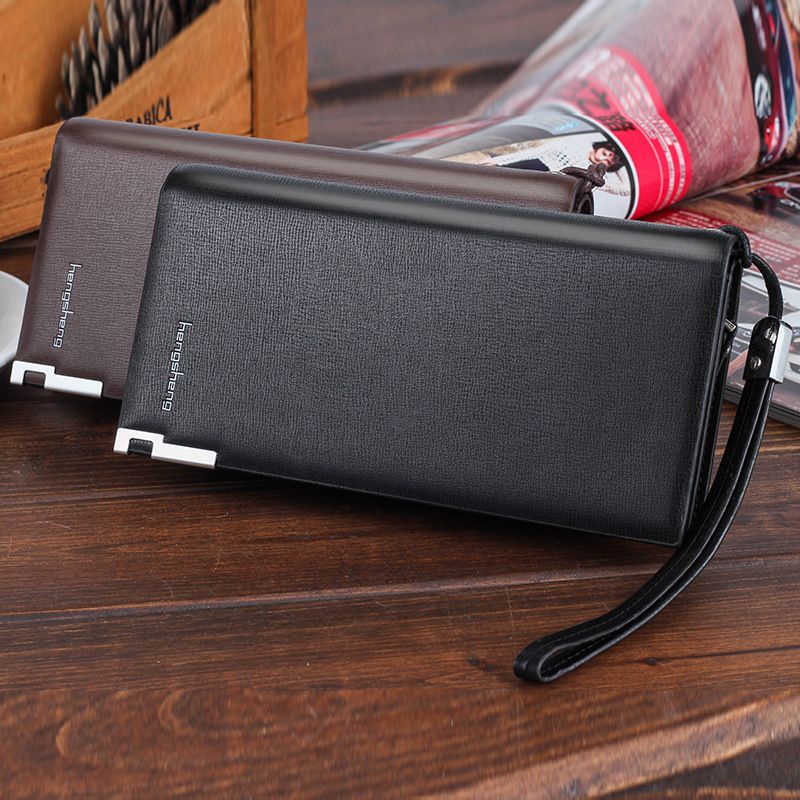 Cartera larga Hengsheng para hombre con múltiples ranuras para tarjetas, cierre de cremallera y estilo sencillo._voghion.com