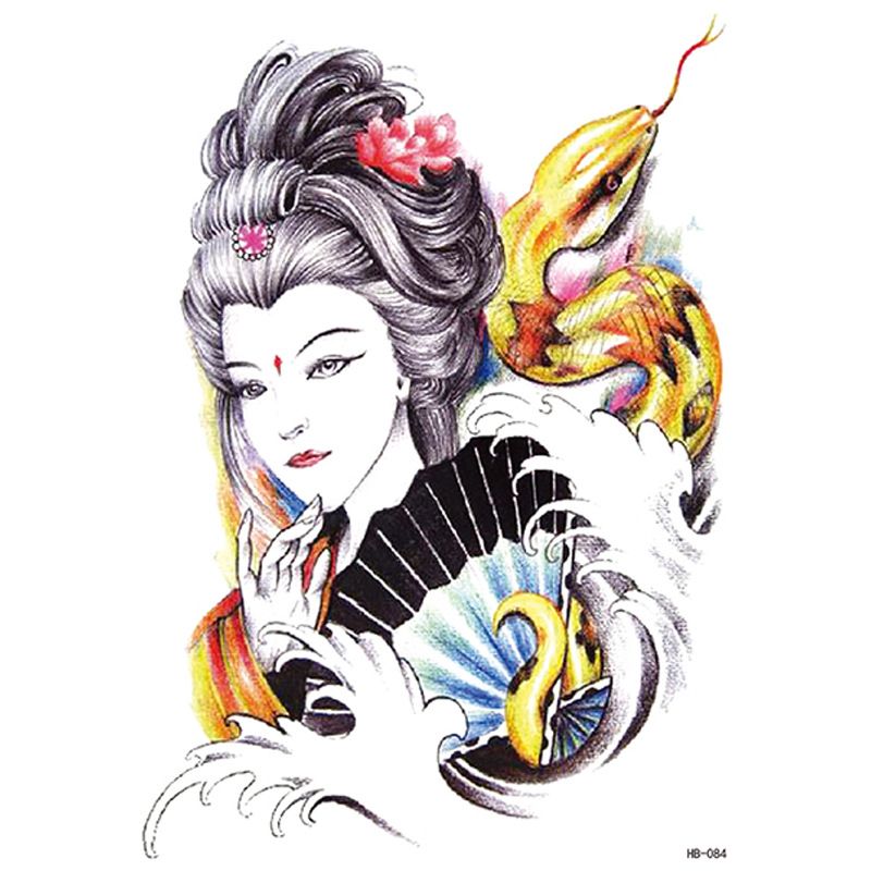 Adesivo per tatuaggio impermeabile con bellezza di geisha e braccio floreale_voghion.com