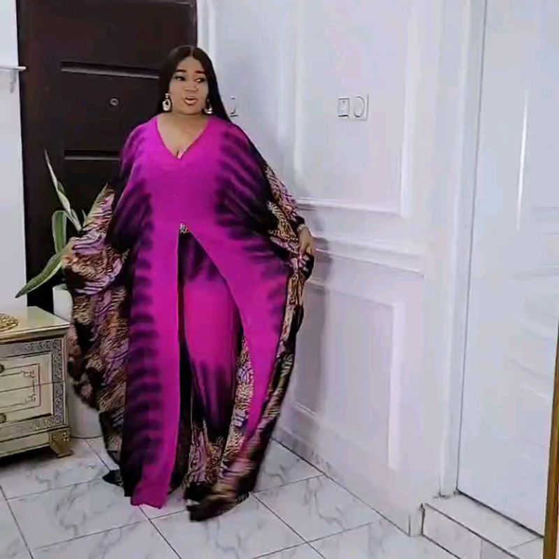 Dameklær etniske klær dresser fasjonable chiffon digitaltrykk vide ben 2-delt dress_voghion.com