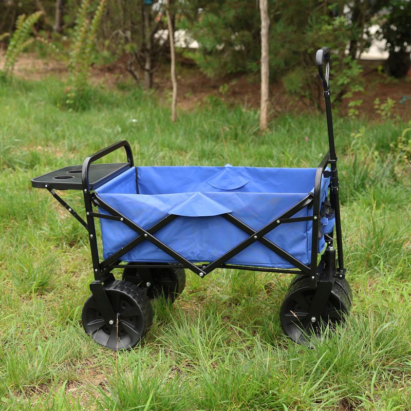 Folding Wagon Garden Shopping Beach Cart (Blue)_voghion.com