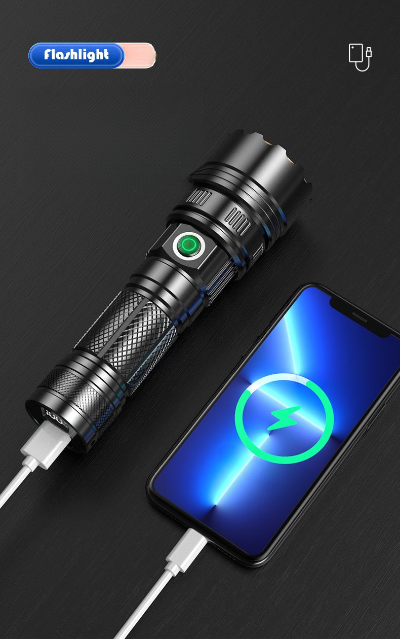Torcia elettrica ultra luminosa per esterni, batteria a lunga durata, portatile, ricaricabile, zoom laser, alta luminosità, per casa e notte_voghion.com