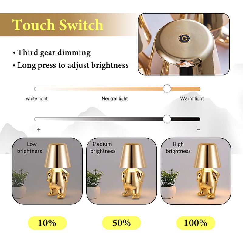 Little Golden Man Tischlampe Touch-Schalter LED Nachtlicht Café Bar Schlafzimmer Dekor Leselampe Kindertagsgeschenk_voghion.com