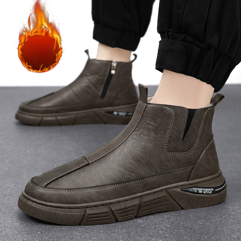 Lightning Delivery 2023 Herbst/Winter Neue Samt Martin Reißverschluss Leder Warme Innenhöhe Britischer Stil Arbeitsstiefel Herren_voghion.com