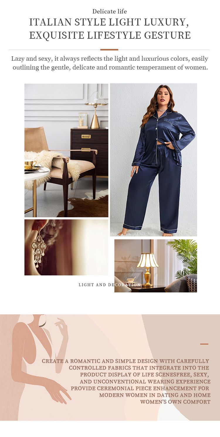Vêtements de nuit pour femmes en soie glacée, pantalon fin à manches longues, cardigan en soie, grande taille, ensemble de vêtements de maison sexy_voghion.com