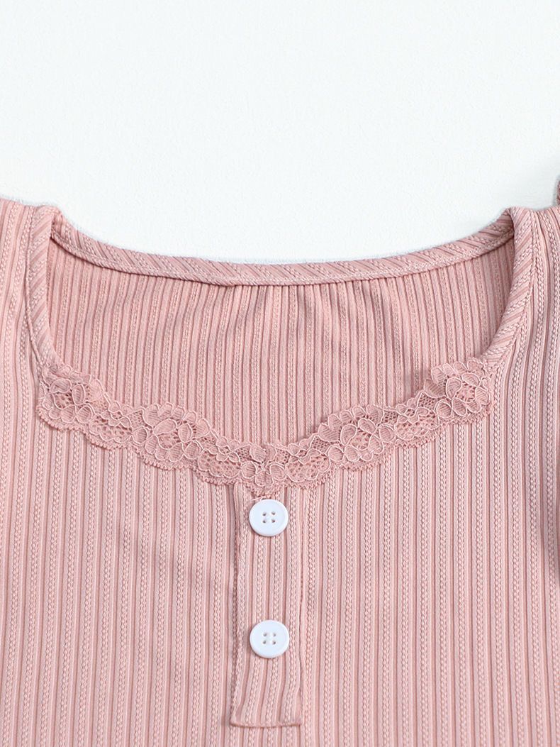 Autumn Winter New Women's Homewear Ribbed Sleeve Short Top Long Pants Casual Pajama Set_voghion.com