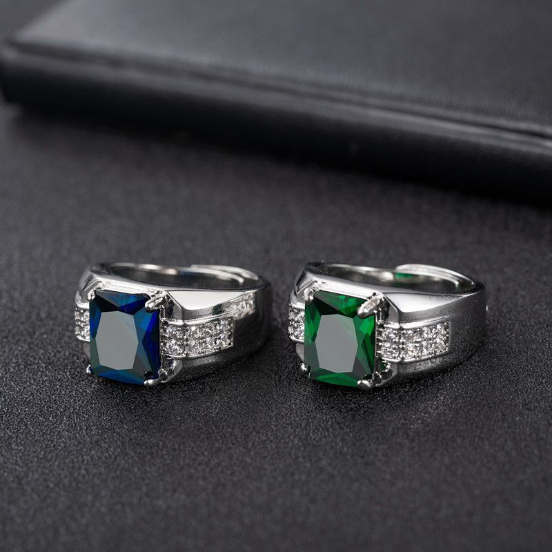 Heiße Verkäufe Mode Männer Sier Schmuck Rechteck Saphir Zirkon Edelstein Fingerring für Hochzeit Engagement Großhandel Zubehör_voghion.com