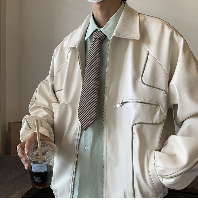 Veste en cuir noir rétro américaine Hue pour homme, collection printemps-automne, idéale pour la moto._voghion.com