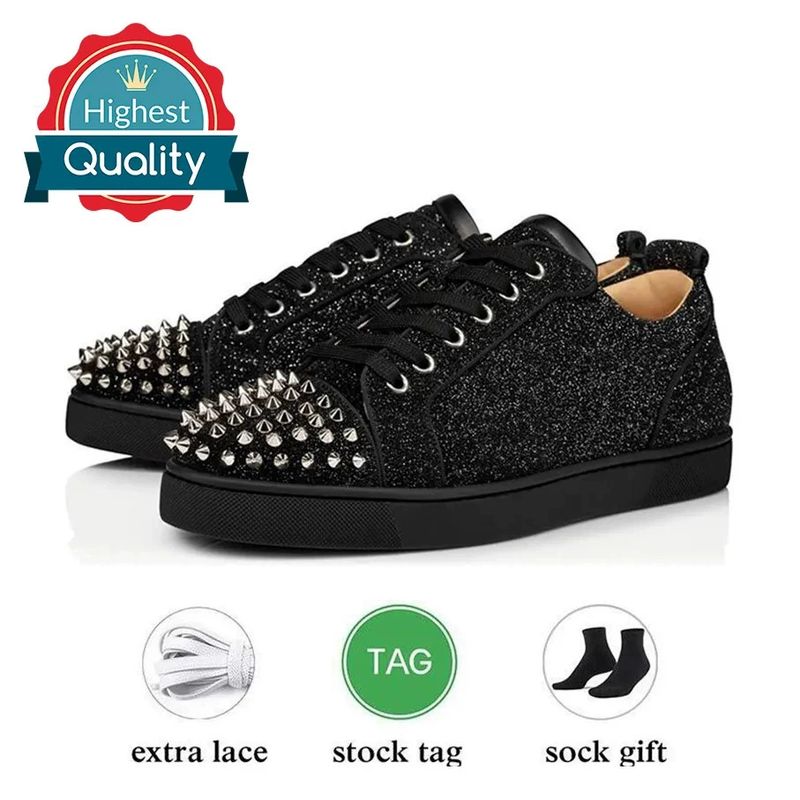 New Classic Electric Embroidery Red Sole Black Embroidered Low-Top Rivet Men's Flat Casual Crescent Shoes_voghion.com