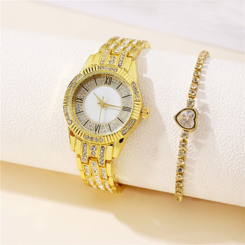 Diamanten besëtzt Damen réimesche Stol Rimm Luxus Moud Kaddoskëscht Auer Bracelet zweedeeleg Quartz Auer_voghion.com
