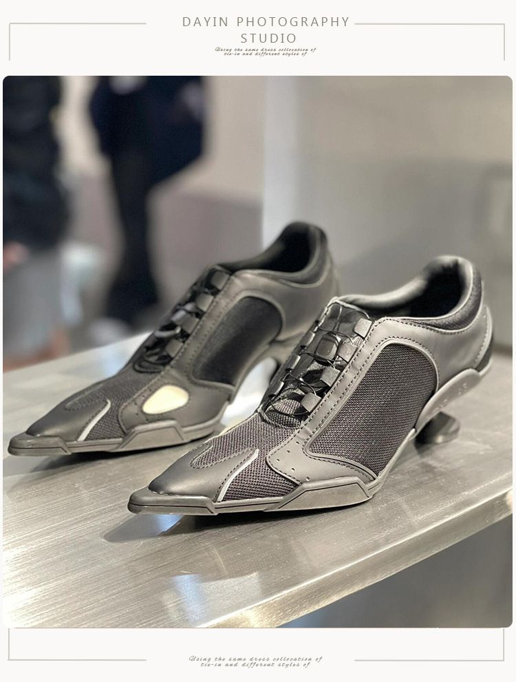 Stivali da boxe da donna Chimera Series, neri, con punta a punta, stile sportivo, con tacco alto, in rete, altezza crescente, scarpe da boxe con bocca profonda_voghion.com