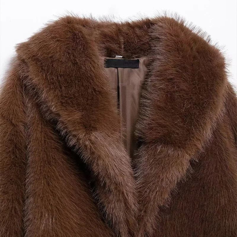 Kunstpelzkragenmantel Damen Wintermode Kurzjacke Streetstyle Plüsch Fleece Oberbekleidung Schwarz & Braun_voghion.com