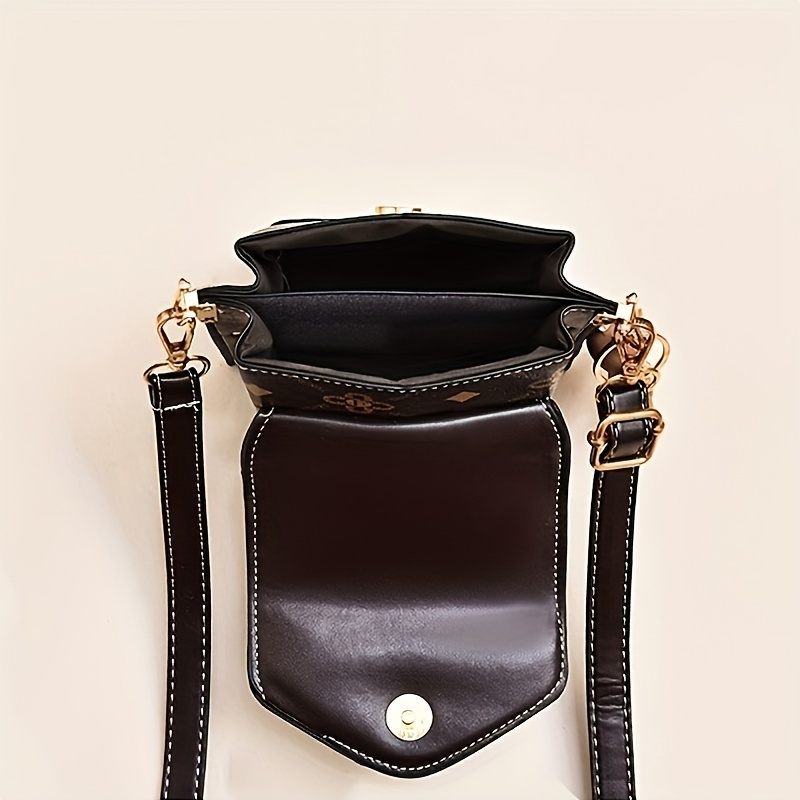Mini Flap Crossbody Telefon Bokstavstryck axelväska, fyrkantig plånbok med dubbdekor för kvinnor (4,7*6,7*3,7) tum_voghion.com