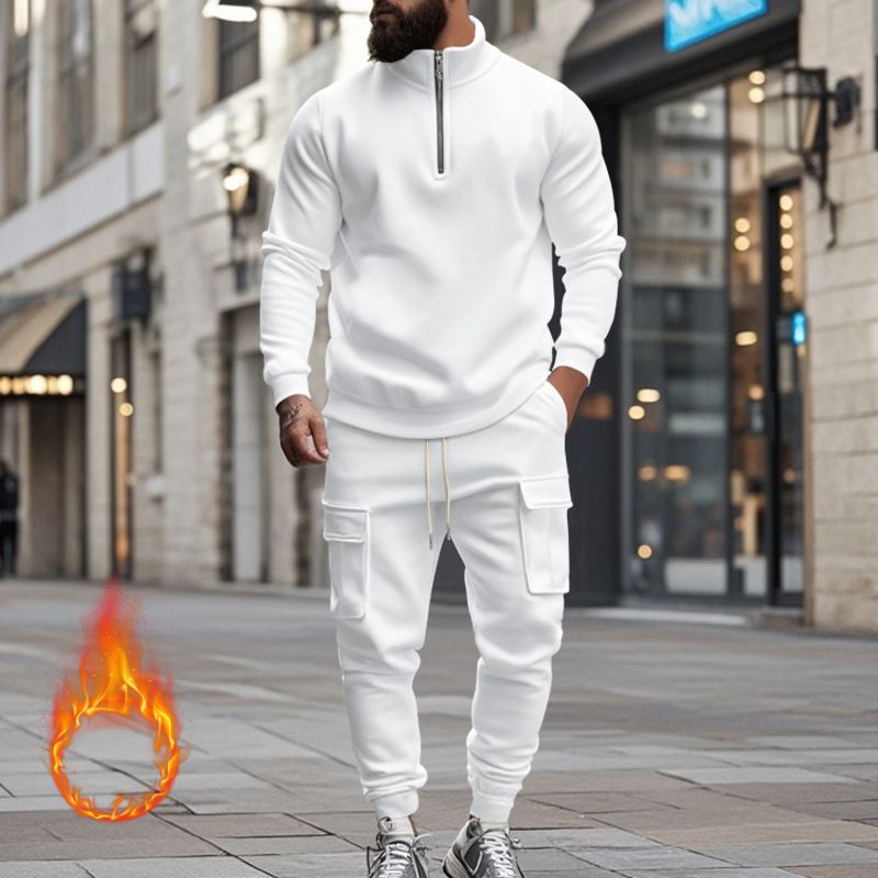 Fleecegefüttertes Sweatshirt-Set mit Viertelreißverschluss für Herren – Slim Fit Thermo-Jogging-Outfit für Herbst und Winter_voghion.com