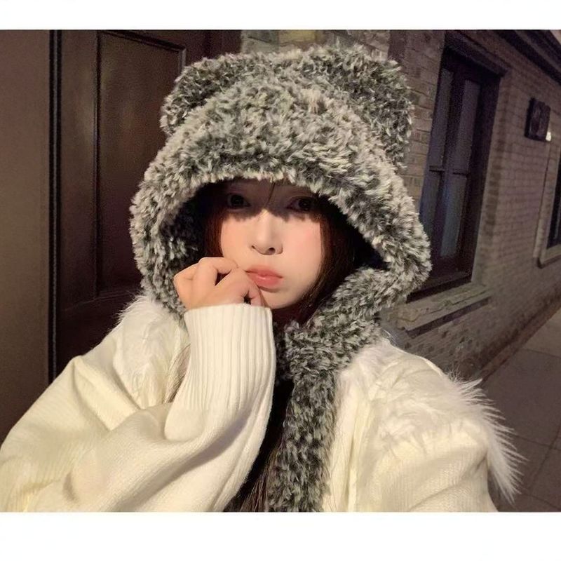 Cappello di peluche con paraorecchie di alta qualità, elegante, grigio, soffice e carino, per donna, autunno inverno, spesso, caldo e antifreddo_voghion.com