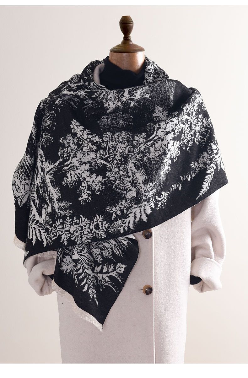 Autumn And Winter Artistic Style Cashmere Flower Scarf Korean Edition Women's Fashion Style Atmosphere Medium Long Warm Scarf_voghion.com