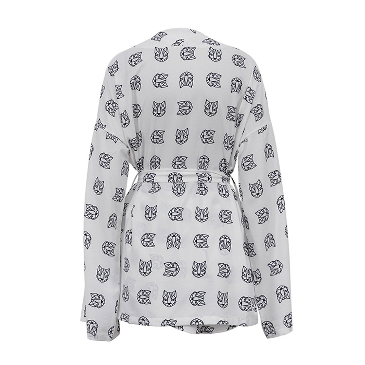 Kadınların gündelik bağcıklı uzun kollu pijama yüksek bel şortları ev kıyafetlerine uygun_voghion.com