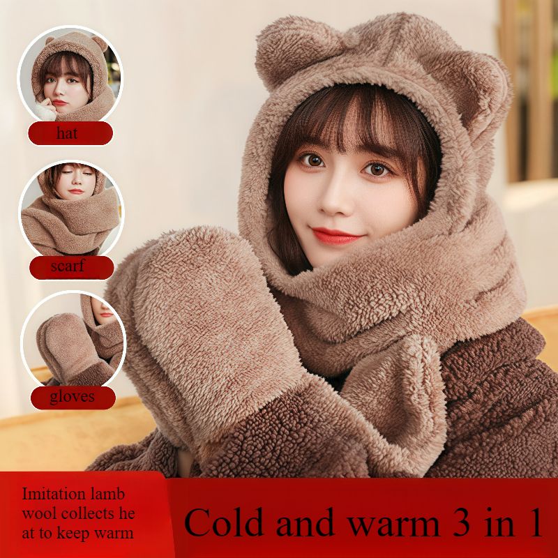 Weiblicher Herbst und Winter Vielseitiger Neuer 2025 Internet-Promi-Kapuzenschal Handschuhe Integrierter warmer Fahrradschal_voghion.com