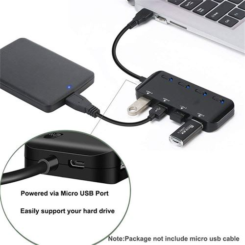 Répartiteur Hub USB USB 3.0 4 ports haute vitesse (5 Go) avec interrupteur indépendant et LED, tous droits réservés_voghion.com