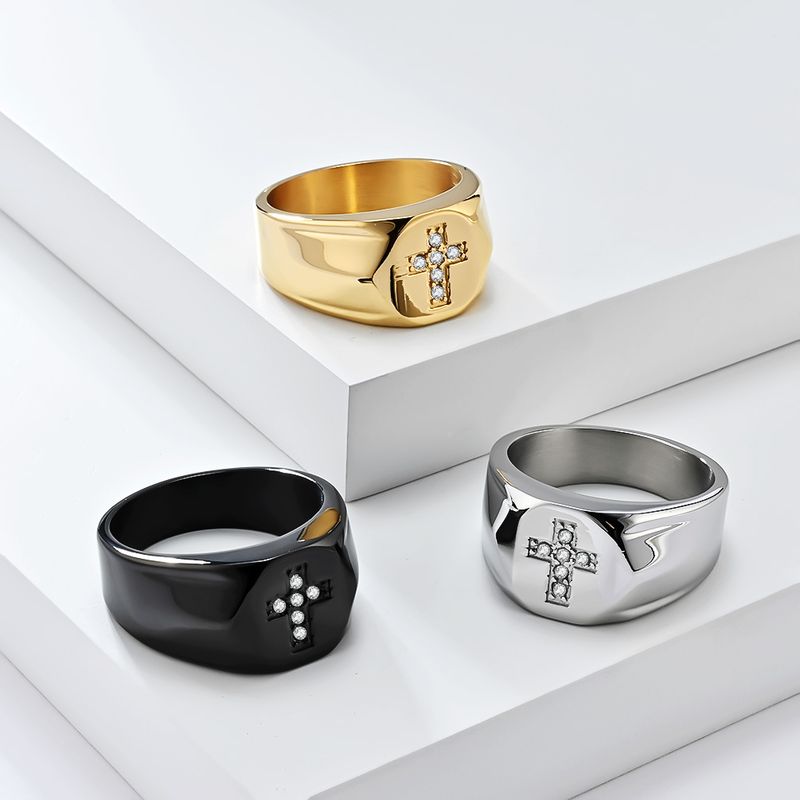 Titanium stalen diamanten kruis ring ring retro high end niche mode sleutel hand sieraden_voghion.com