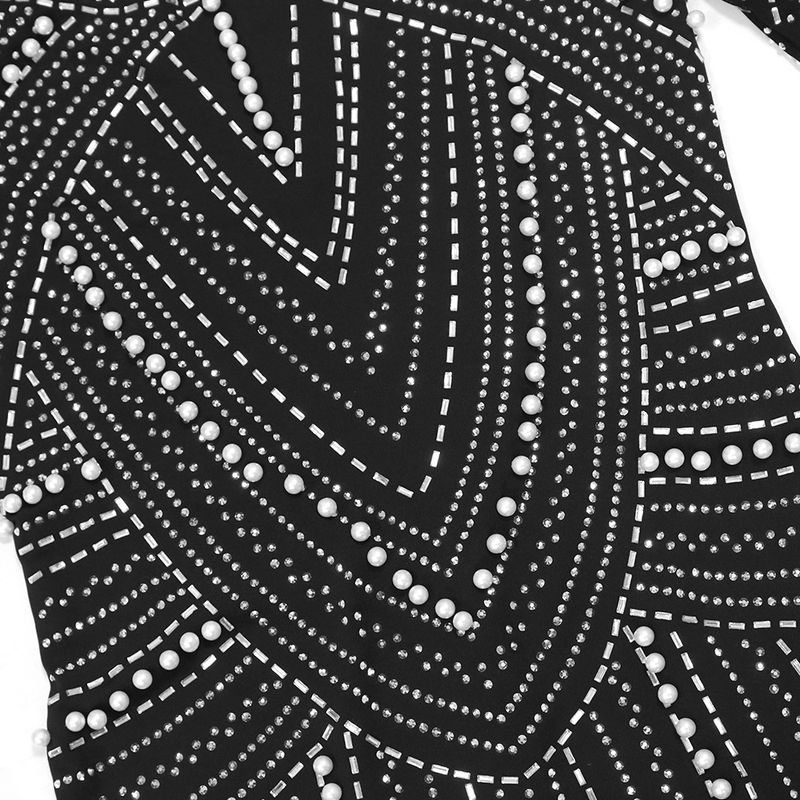 Abito a maniche lunghe da donna, alla moda, con perline a bolle e diamanti, gonna alla moda_voghion.com