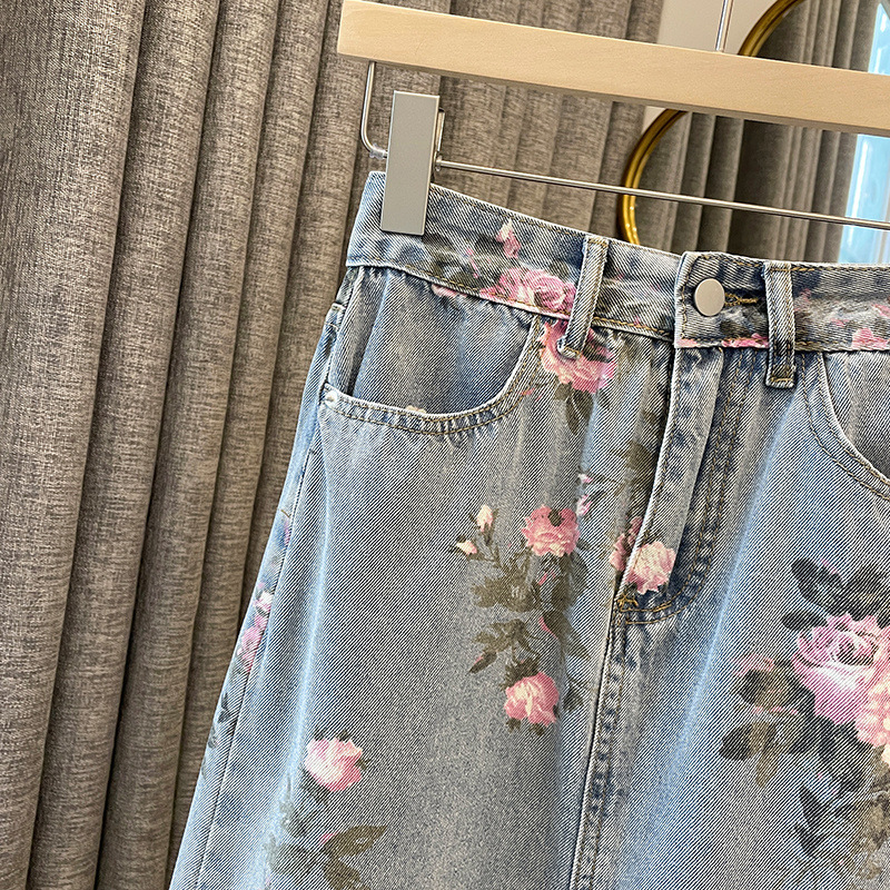 Damska, wszechstronna, wąska spódnica z denimu w stylu retro. Damska spódnica midi w dużych rozmiarach, zawiązywana na biodrach_voghion.com