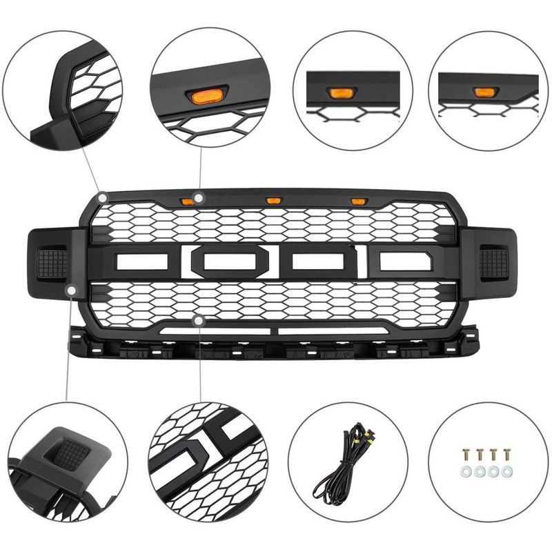 Matte Black Front Grill Grille Fit For Ford F150 2018-2020 With Led light_voghion.com