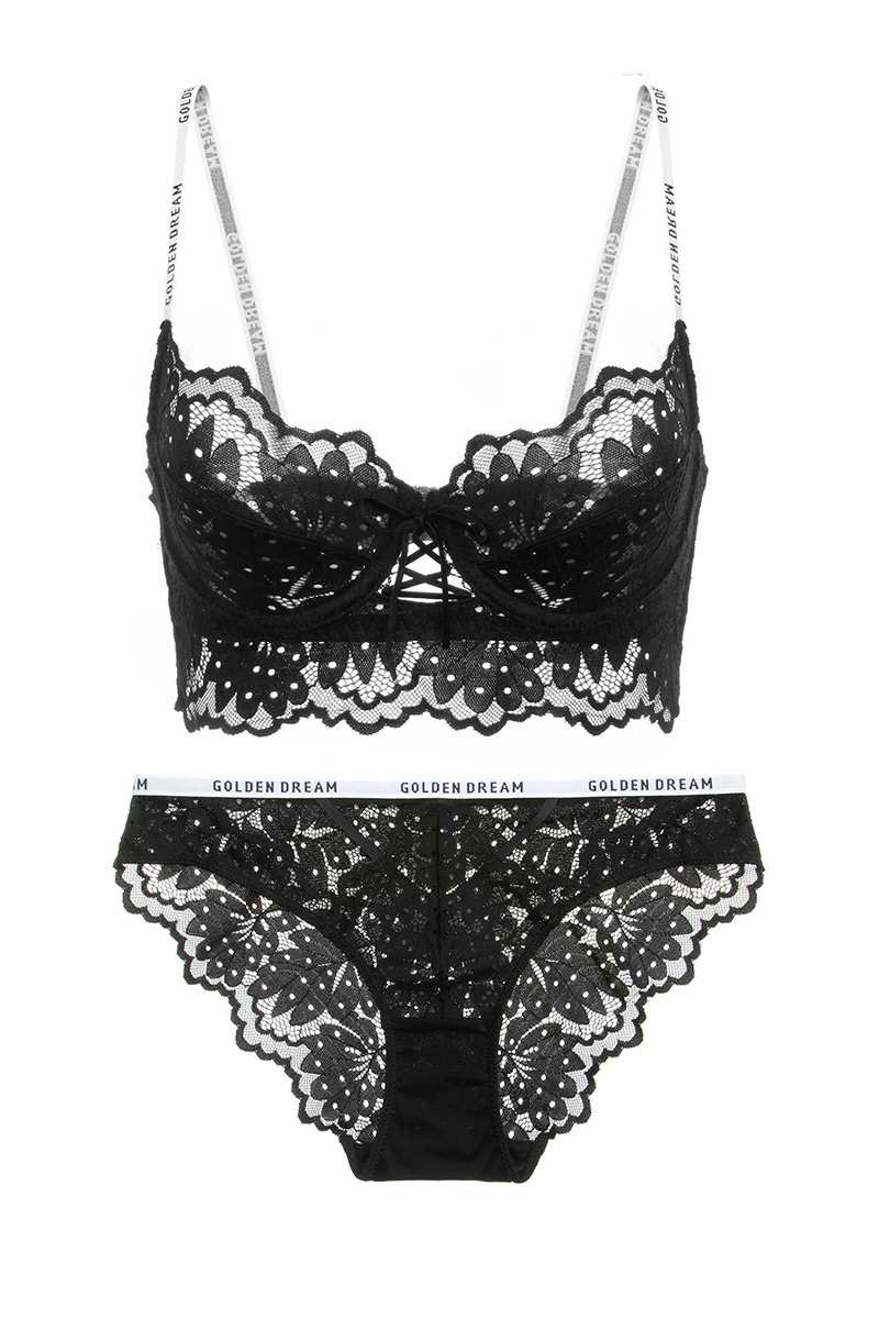 2021 Nuovo Reggiseno Ultra Sottile di Pizzo Sexy con Pietre Lettere Cinghie Stampate Fasciatura Reggiseno e Slip Set di Biancheria Intima da Donna Francese_voghion.com