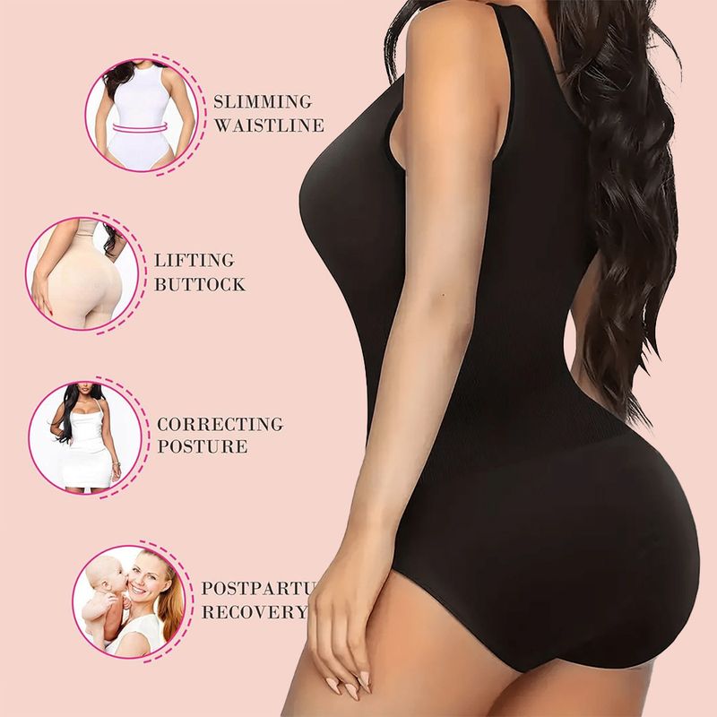 Shapewear für Damen, hohe Taille, Bauchkontrolle, Bodysuit, nahtlos, Po-Lift, Ganzkörperformer mit verstellbaren Trägern, Schwarz, Nude, Blush_voghion.com
