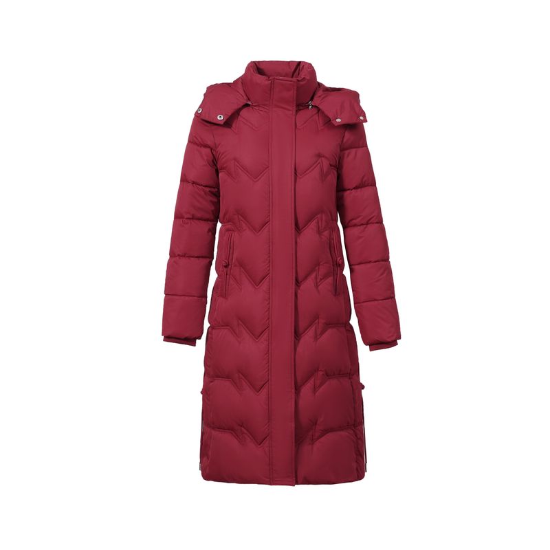 Extra Long Women's Puffer Coat - Oversized Winter Jacket With Hood, Knee-Length Warmth, Plus Size Friendly (Wine Red, Khaki, Dusty Pink, Black)_voghion.com