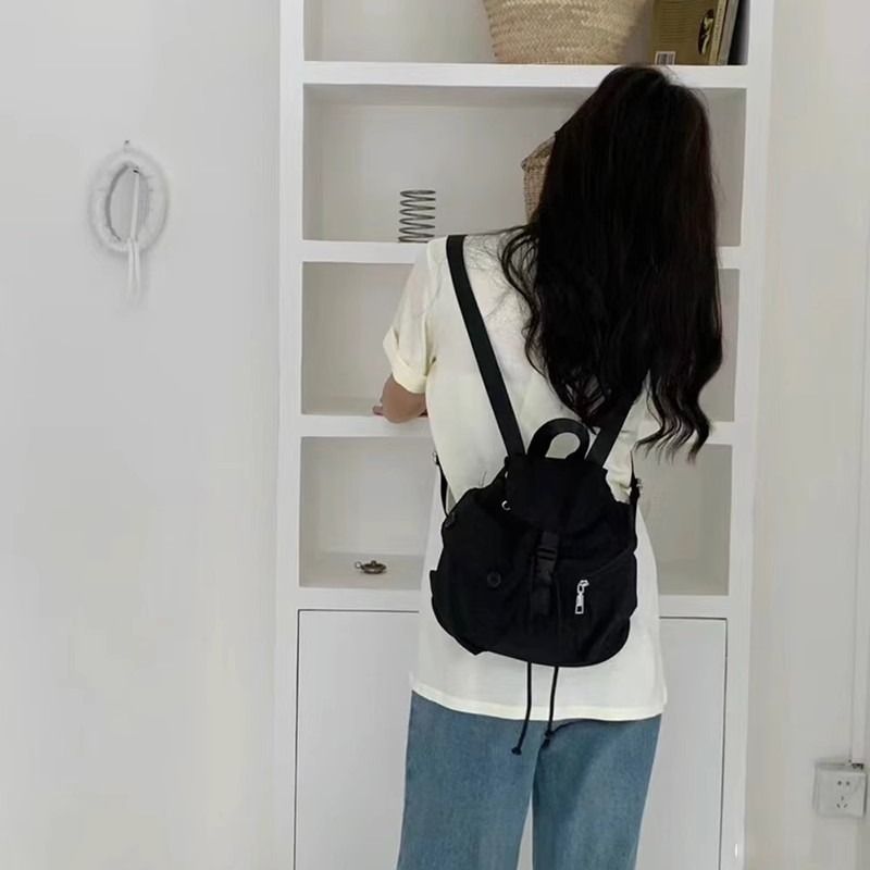 2025 Korean New Trend Design Multi-pocket Nylon Drawstring Women's Multi-function Student Backpack Fashionable Versatile_voghion.com
