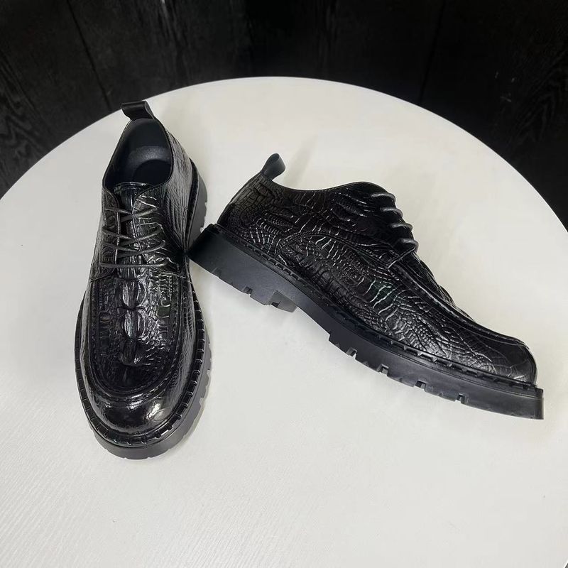 2025v Genuine Buine Caual Cowhide Emboed Crocodile Pattern Thick Sole Height Increaing Black Leather Wedding Men'_voghion.com