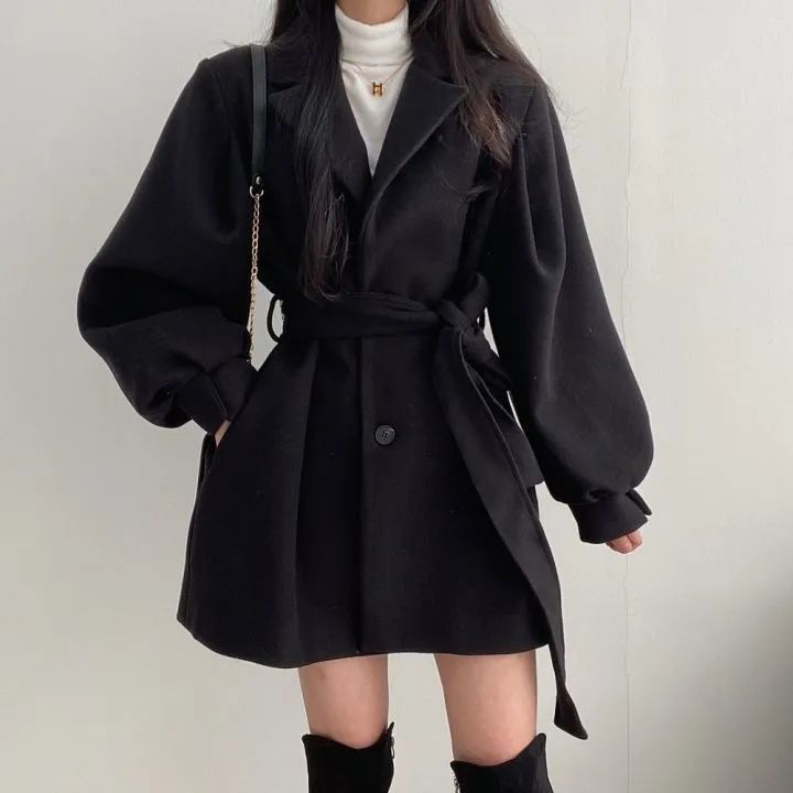 Haină de lână tip guler windbreaker de lungime medie pentru femei, la modă, caldă și de iarnă_voghion.com