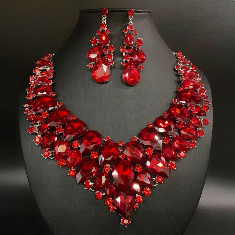 Exaggerated European And American Bride Jewelry Set Earrings Necklace Dress Evening Party Women's Accessories_voghion.com