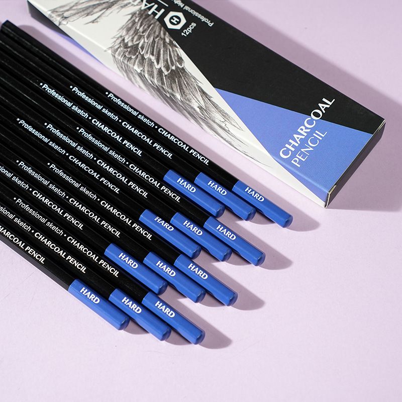 Professional Sketch Charcoal Pencils Set - 12PCS Soft/Medium/Hard/Extra Soft Charcoal Pencils For Artists, Drawing & Sketching (Wooden)_voghion.com