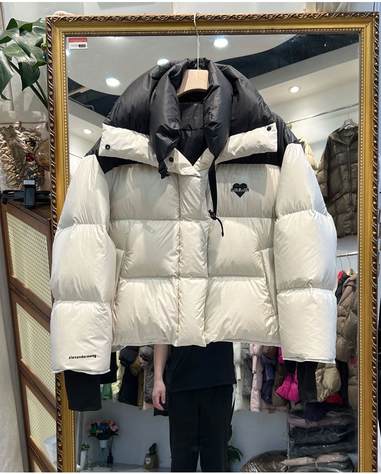 Women's Short Puffer Jacket With Color Block Design, Lightweight Hooded Winter Coat, Warm Duck Down Filling, Casual Streetwear For Petite_voghion.com