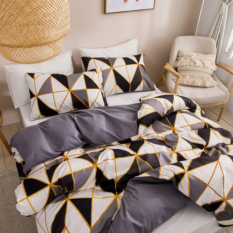 Set copripiumino a tre pezzi con motivi geometrici, a righe e quadrati, per letto matrimoniale_voghion.com