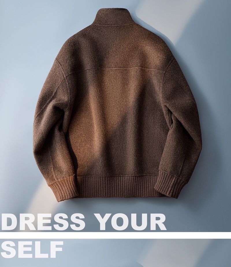 Stehkragen Doppelseitiger Wollmantel Herren High-End Kurze Lockere Lässige Leichte Luxusjacke_voghion.com