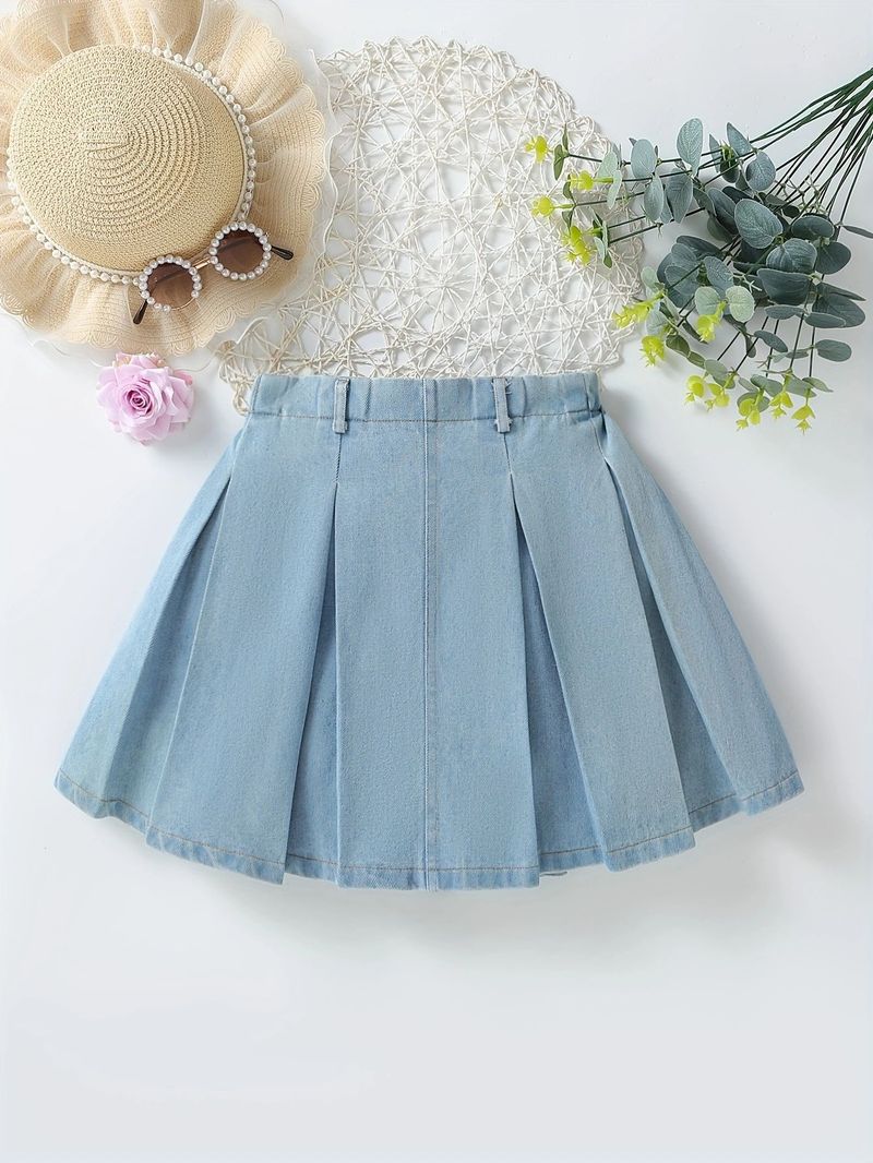 Completo gonna in denim lavato per bambine - Completo trendy in 2 pezzi, 100% cotone, sicurezza di classe A per bambine dagli 8 ai 14 anni (140 cm+)_voghion.com