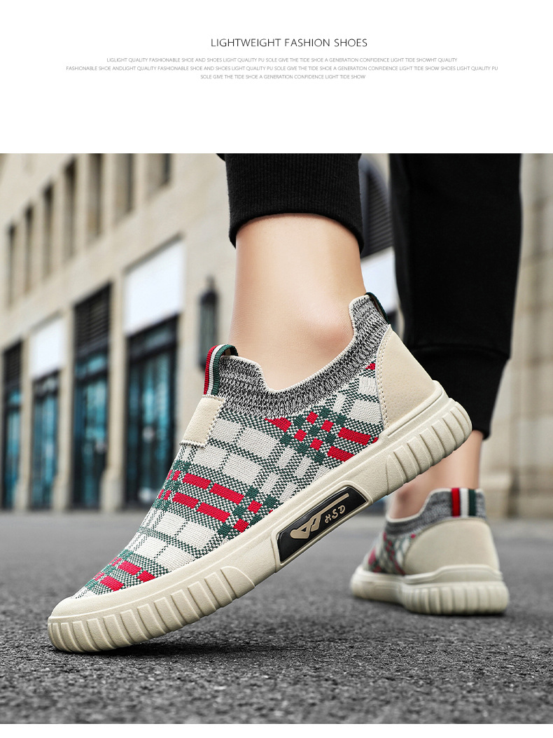Slip-On Summer New Casual Sneakers Men's Sock Mouth Knitted Fabric Lightweight Mesh Shoes Men_voghion.com