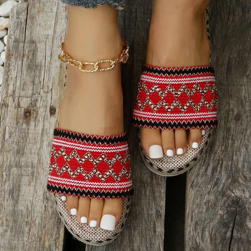 New Wide Width Women's Platform Peep-Toe Sandals - Boho Ethnic Jute Rope Candy Color Flip Flops (Comfortable Thick Sole Summer Beach Slippers)_voghion.com