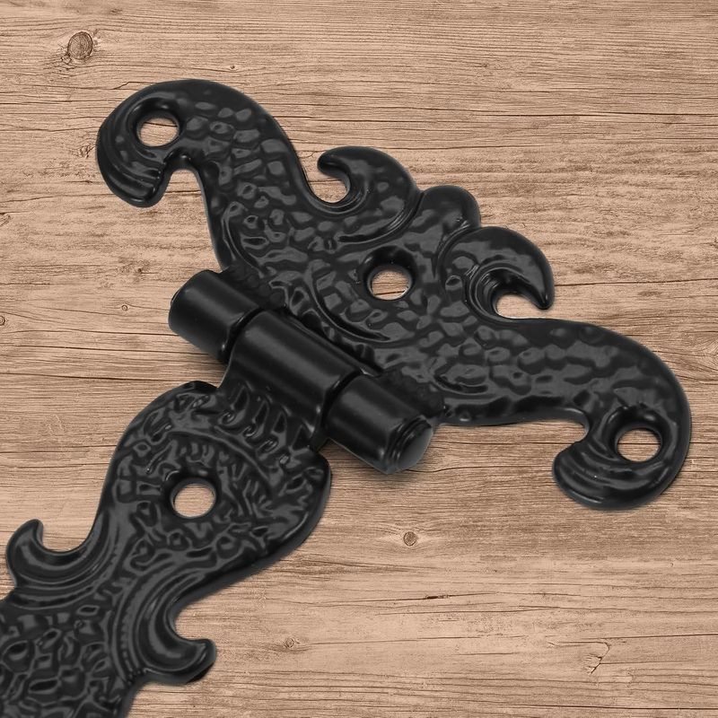 Aberatsa 4 Stück antikes T-Riemenscharnier, schwarzes dekoratives Scheunen-T-Scharnier, Zinklegierung, Scheunentorscharniere mit Schrauben für Möbelschränke, 4,45" x 2,76"_voghion.com