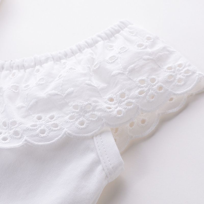 Mother&Kids Children's summer set solid color single strap sleeveless lace top denim shorts two pieces_voghion.com