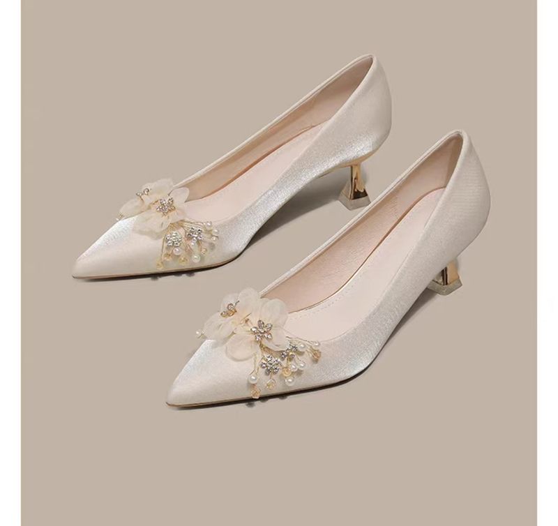 61502 69B Stiletto Punta Aguzza Raso Beige Tacco Alto Scarpe da Sposa da Donna Scarpe da Sposa da Damigella d'Onore da Donna 3CM6CM_voghion.com