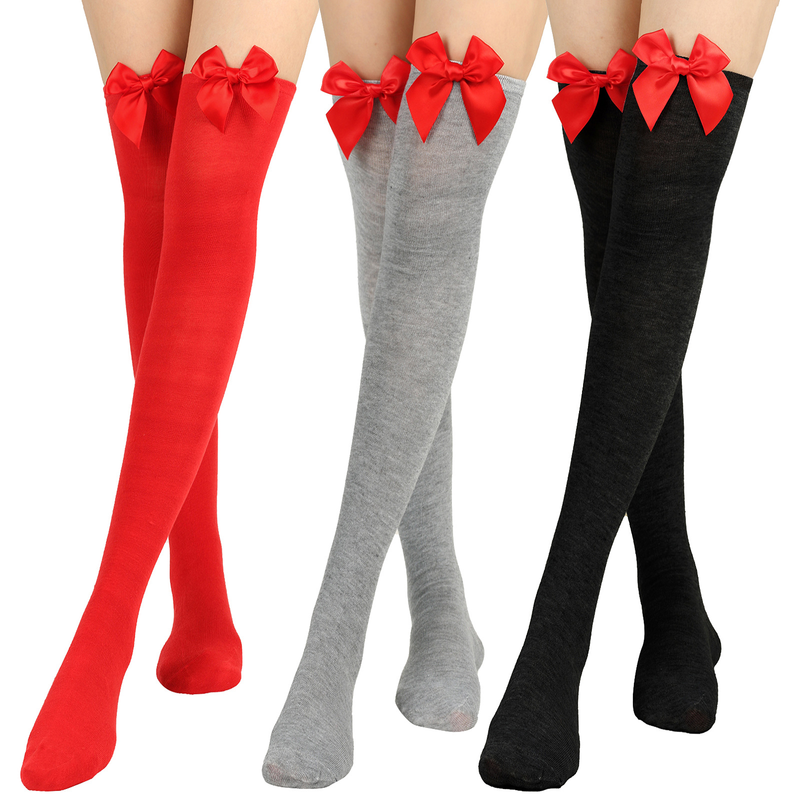 Calze sexy con fiocco per San Valentino sopra il ginocchio, calze alte, calze da donna, calze per feste di appuntamenti_voghion.com