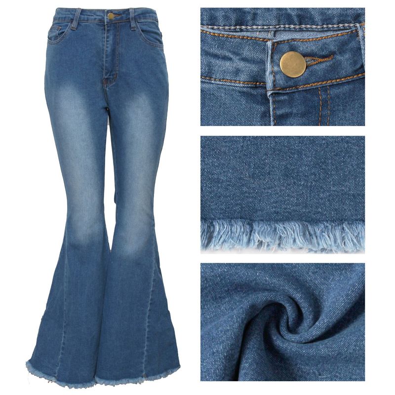 Women's clothing HSF2347 fashion versatile wide-leg washed stretch denim bell-bottom pants_voghion.com