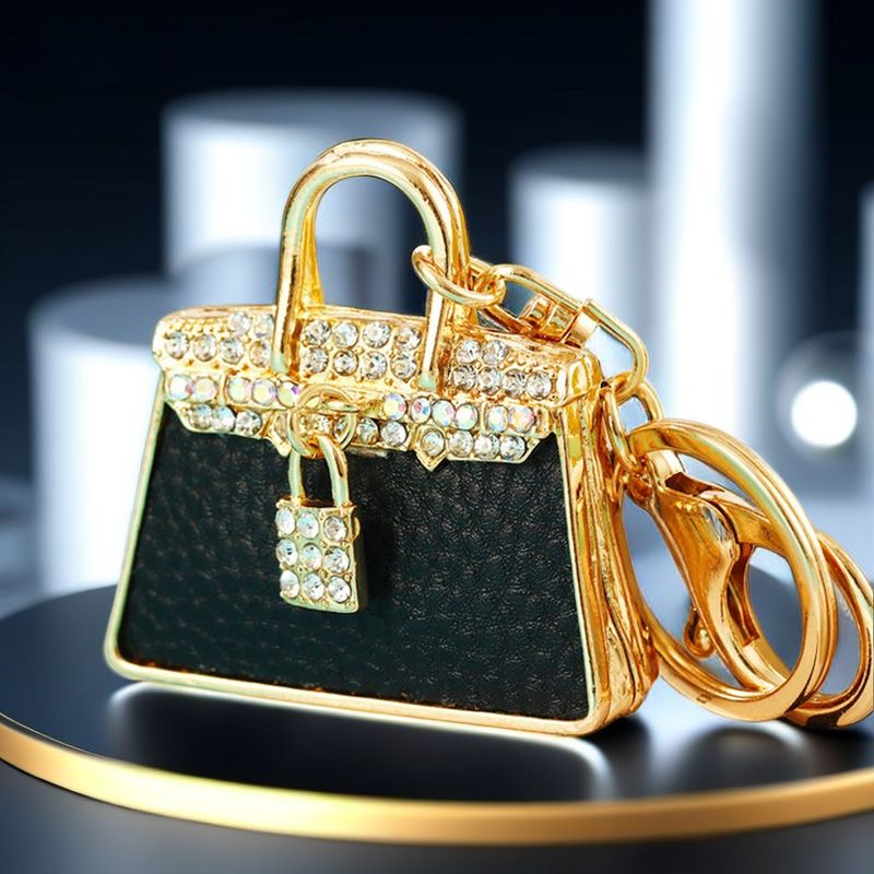 Portachiavi per auto con ciondolo per borsa in vera pelle con strass e stampa leopardata, stile coreano, creativo, in metallo, con anello portachiavi, regalo_voghion.com